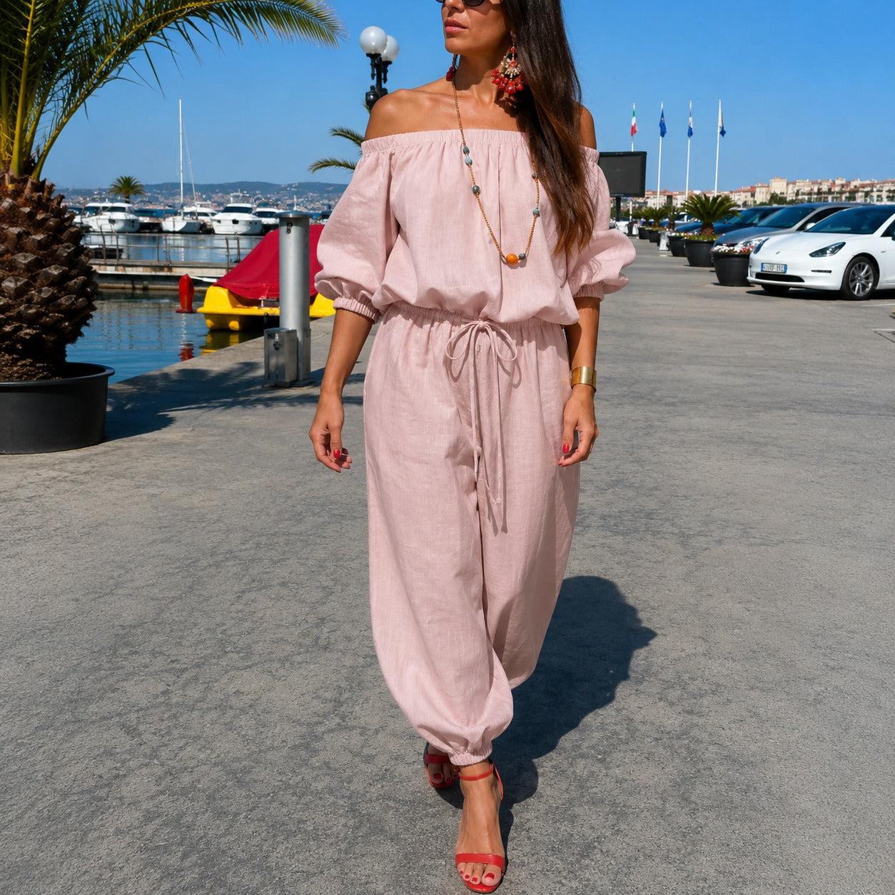 Bellamare™ Off-Shoulder Jumpsuit With Adjustable Waist