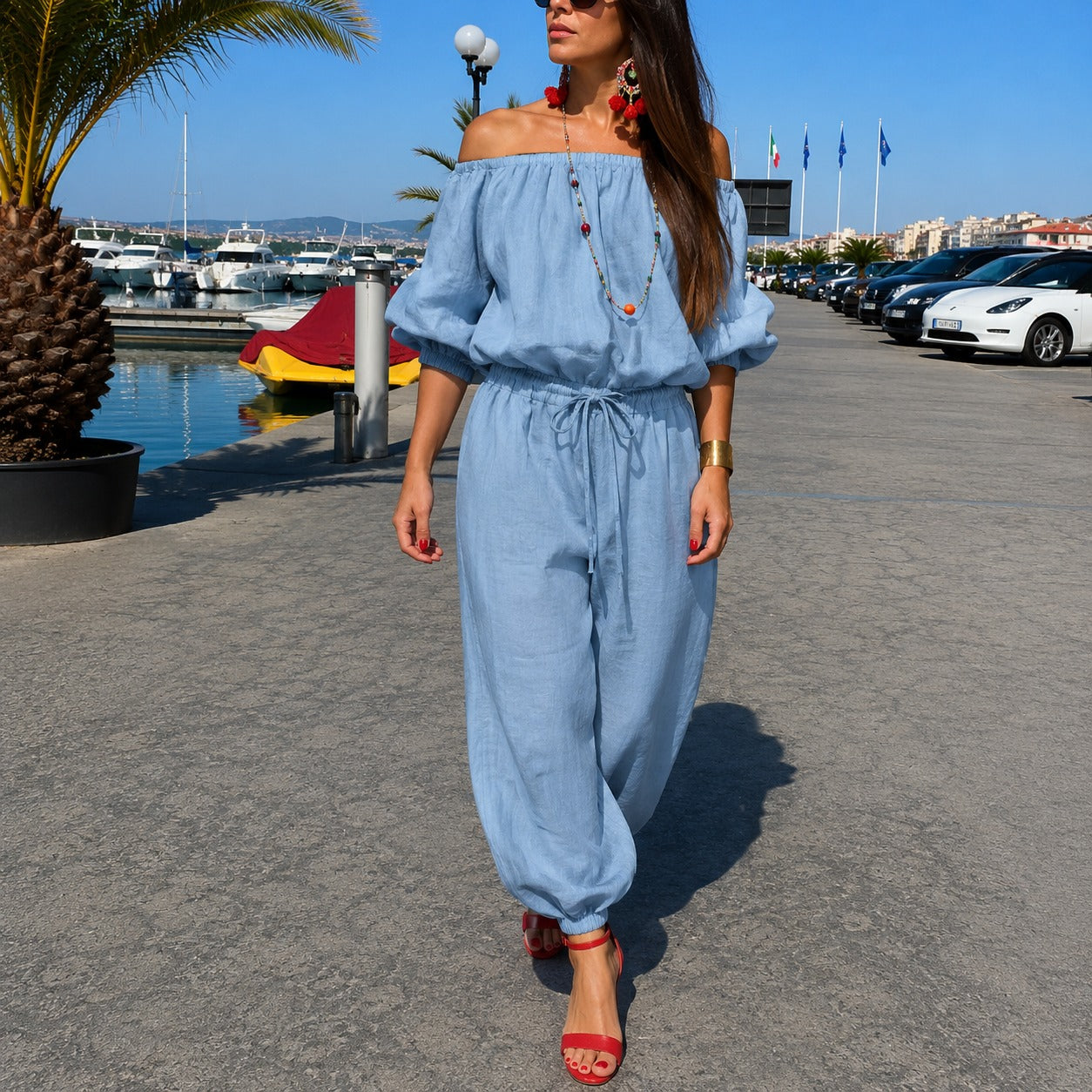 Bellamare™ Off-Shoulder Jumpsuit With Adjustable Waist