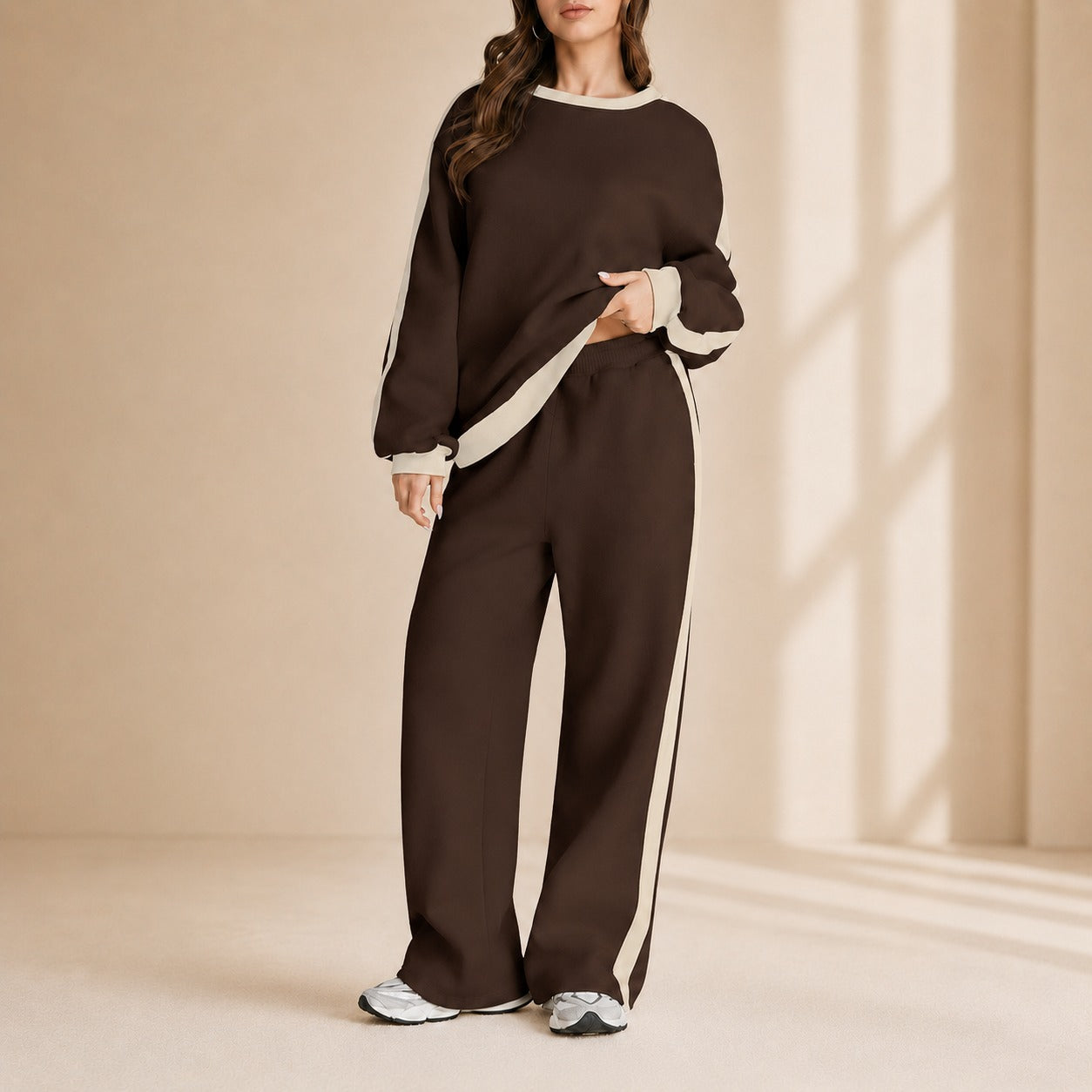 Celestelle™ Sweatshirt Set With Side Stripes And Wide-Leg Pants