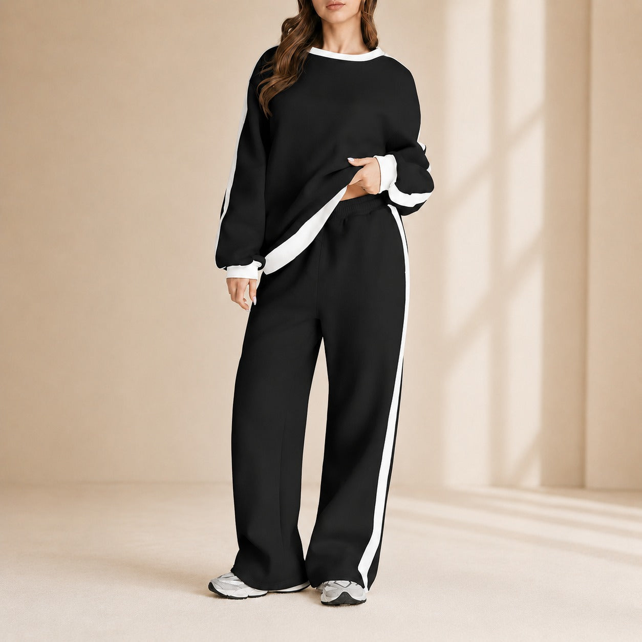 Celestelle™ Sweatshirt Set With Side Stripes And Wide-Leg Pants