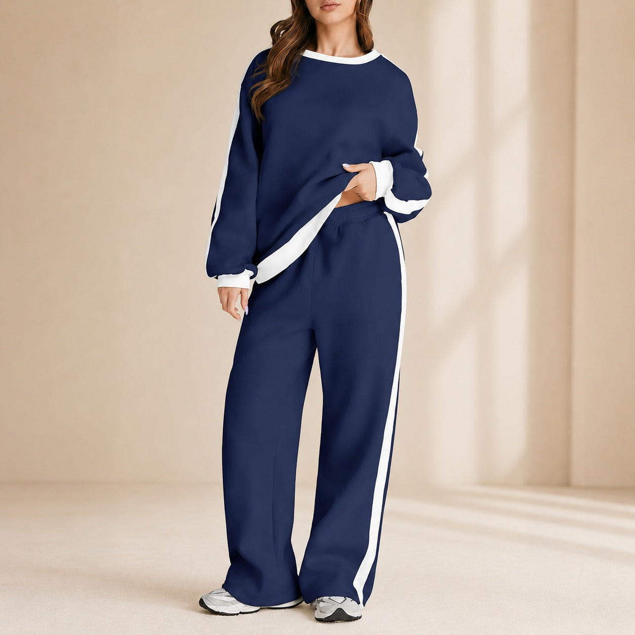 Celestelle™ Sweatshirt Set With Side Stripes And Wide-Leg Pants