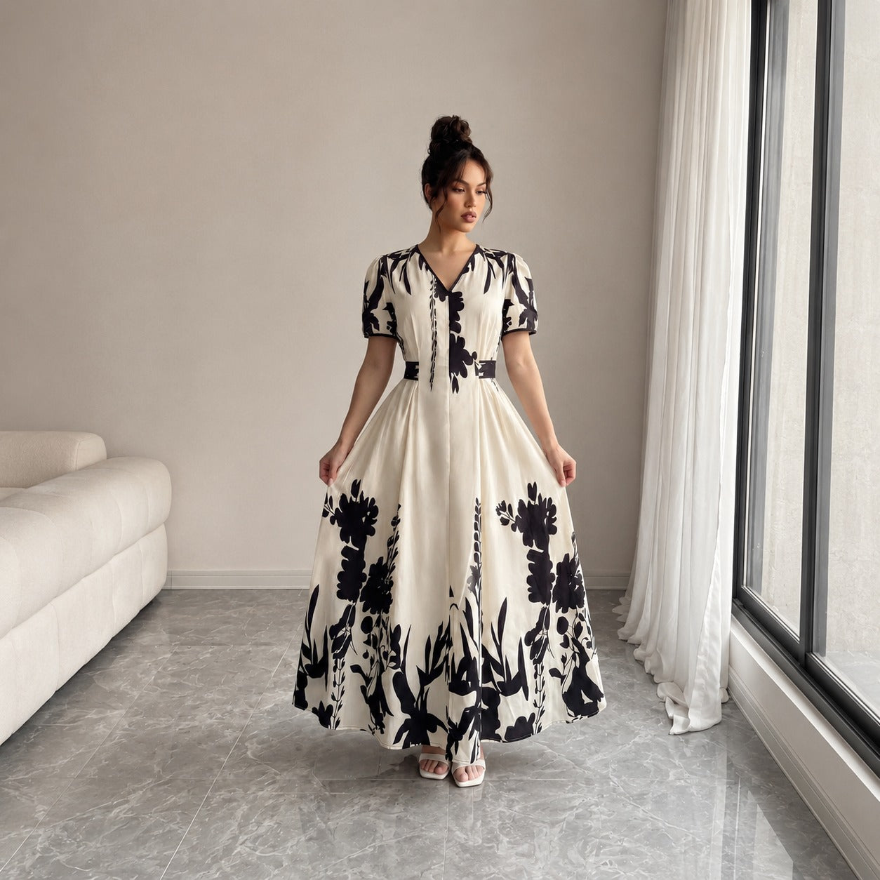 Maristelle™ Dress With Contrasting Floral Print And V-Neckline