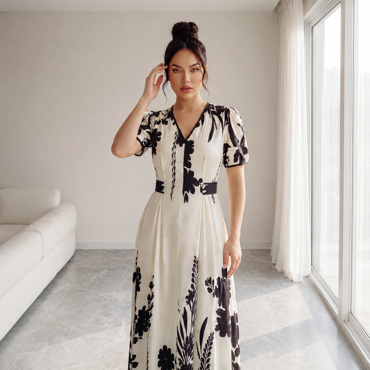 Maristelle™ Dress With Contrasting Floral Print And V-Neckline