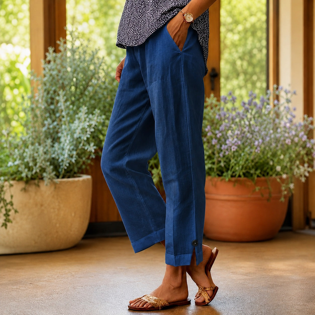 Sylvie™ Cotton Linen Pants with Side Slit Hem