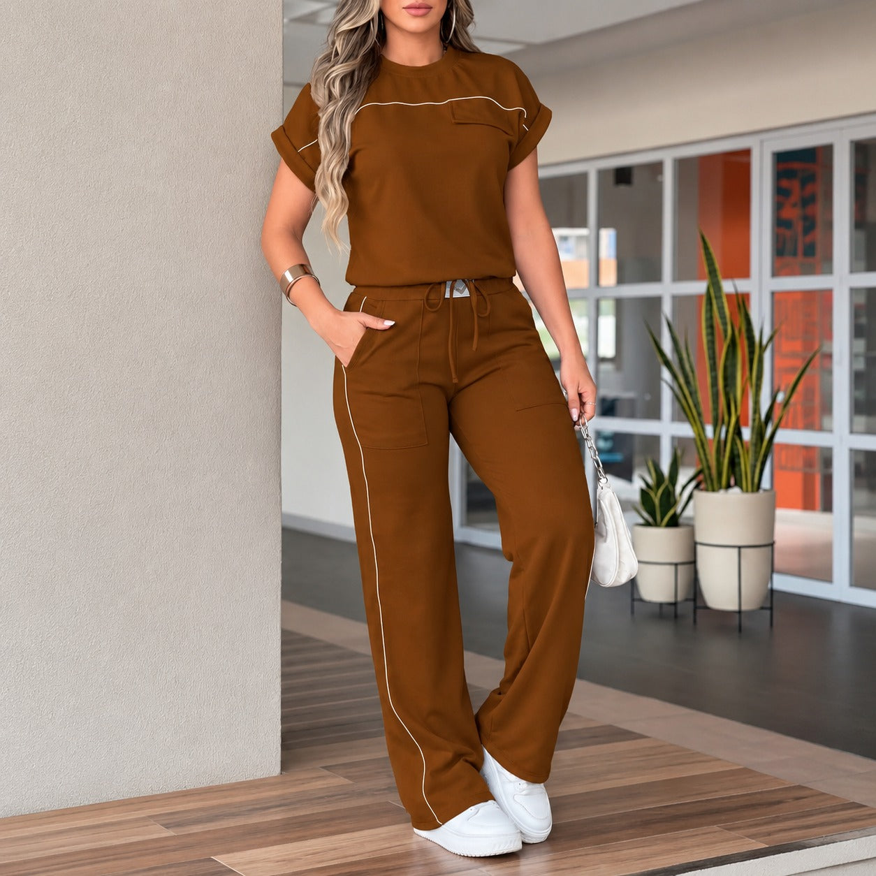 Calienne™ Set With Straight-Leg Pants And Short-Sleeve Top