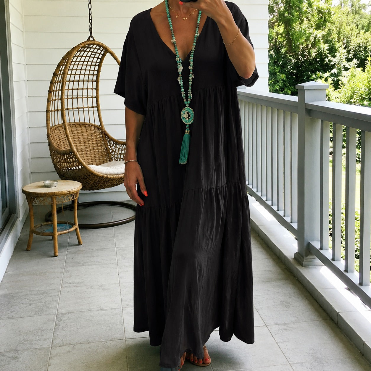 Liorenna™ Linen Cotton Dress With Relaxed Fit And V-Neck