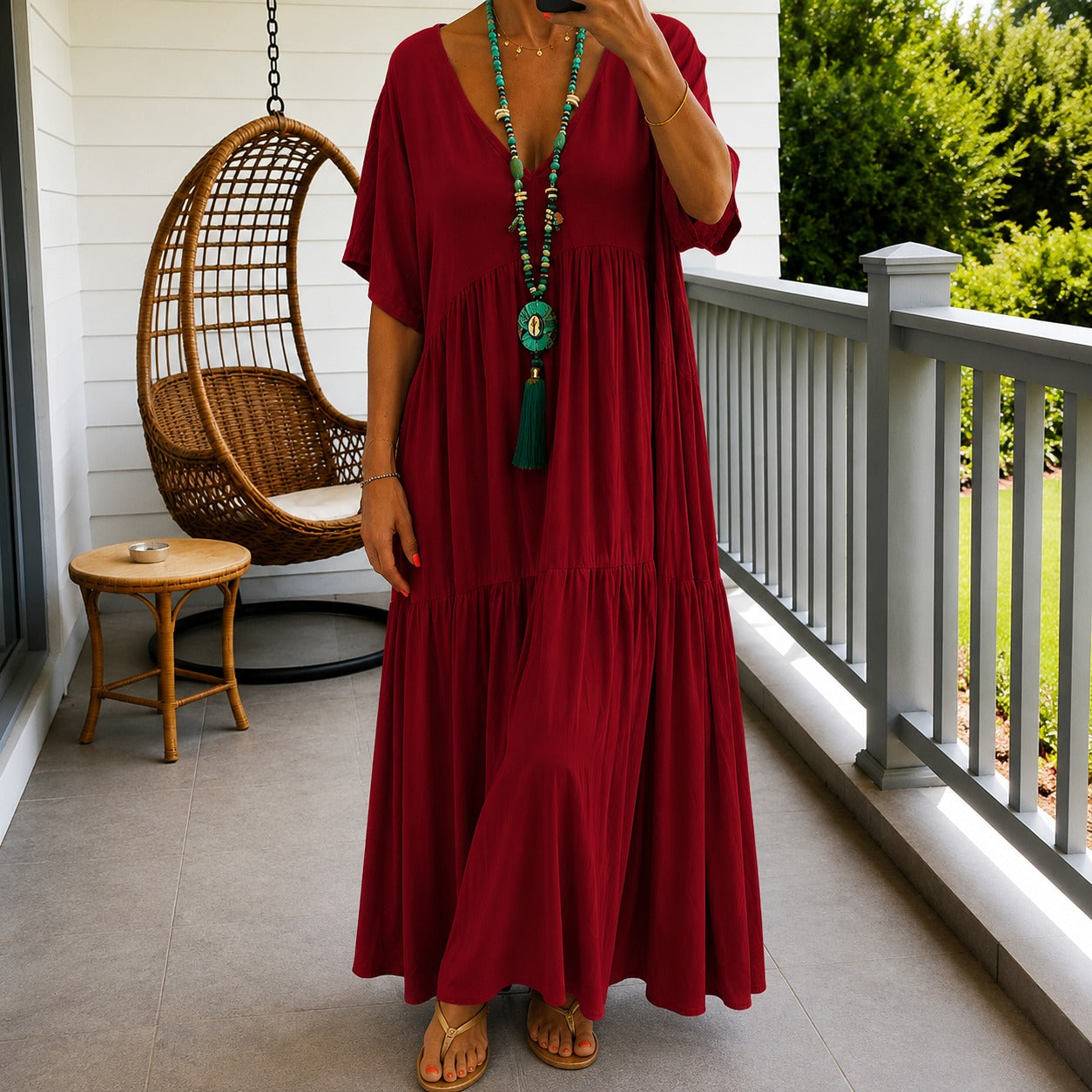 Liorenna™ Linen Cotton Dress With Relaxed Fit And V-Neck