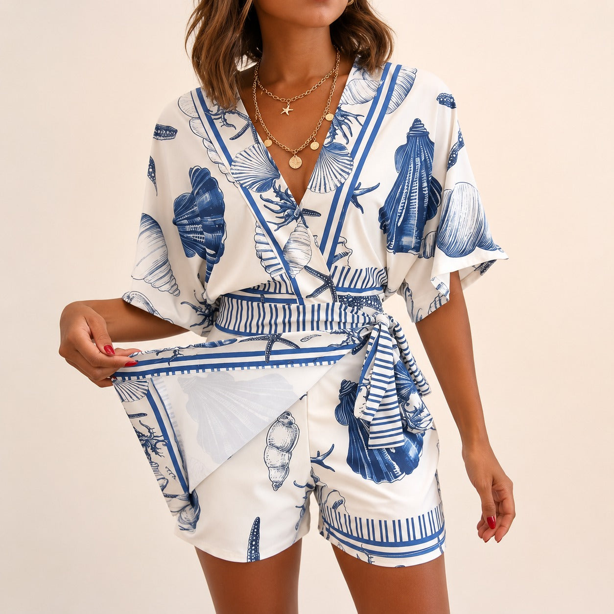 Azzurine™ Skort Romper With Side Tie And Exclusive Mediterranean Print