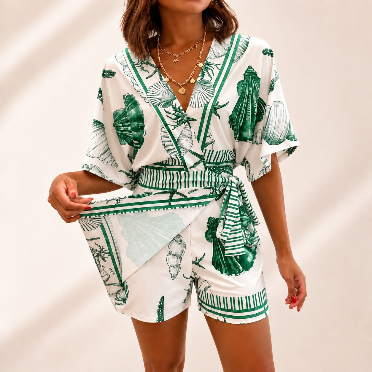 Azzurine™ Skort Romper With Side Tie And Exclusive Mediterranean Print