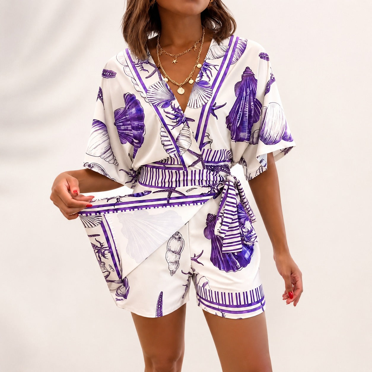 Azzurine™ Skort Romper With Side Tie And Exclusive Mediterranean Print