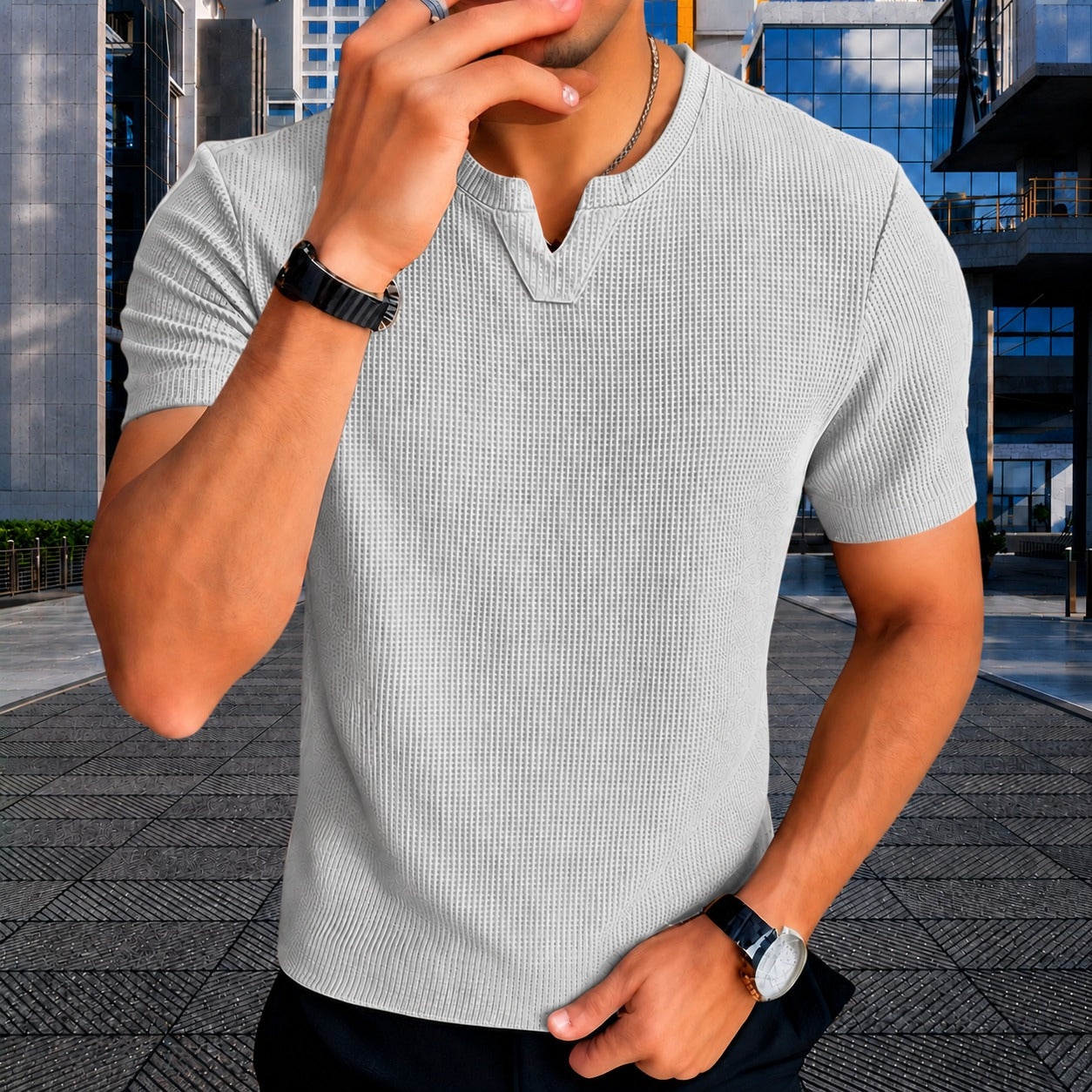 Matthew™ T-Shirt  in Textured Cotton Knit with Old Money Style
