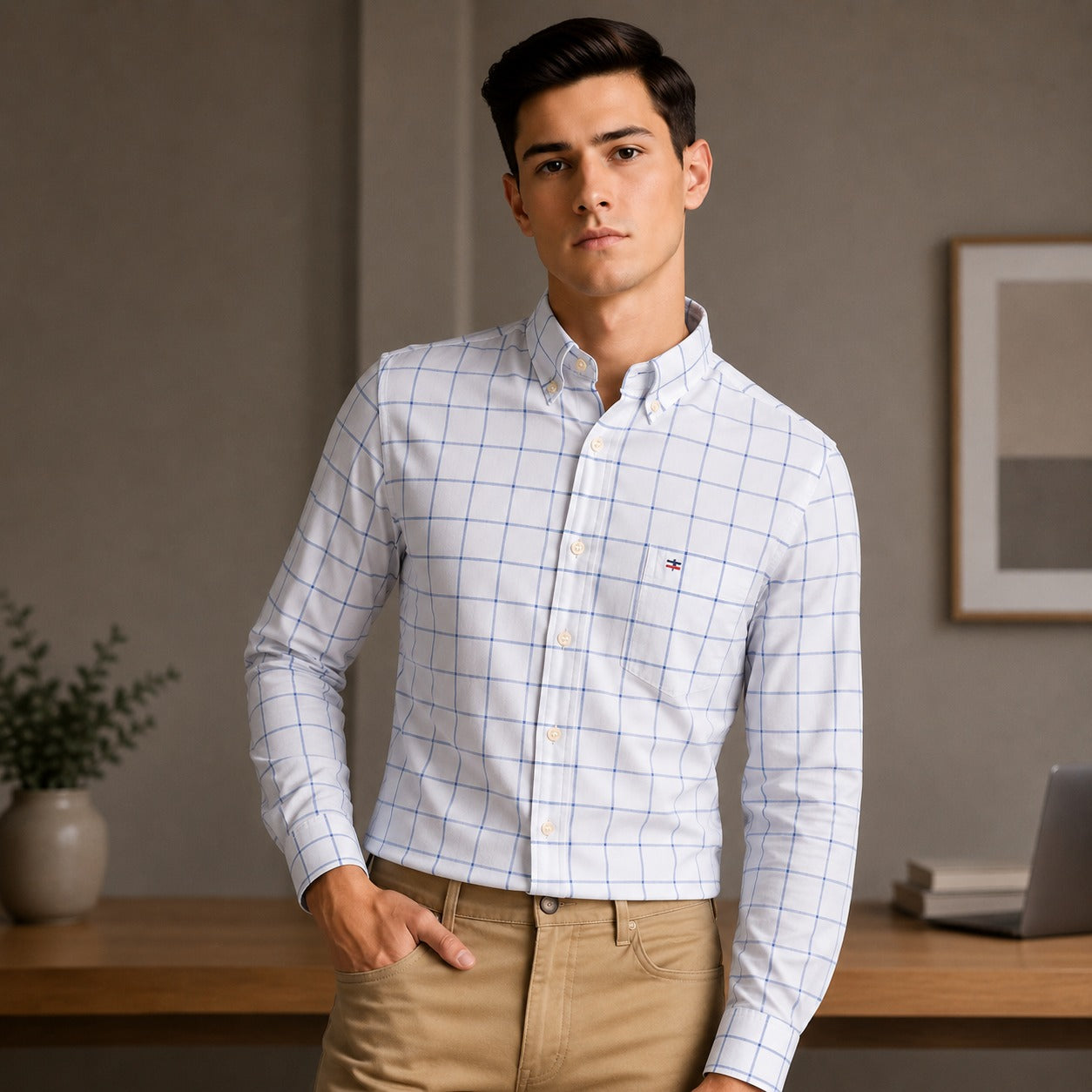 Shirt Brixton™ in Breathable Cotton with Checked Pattern