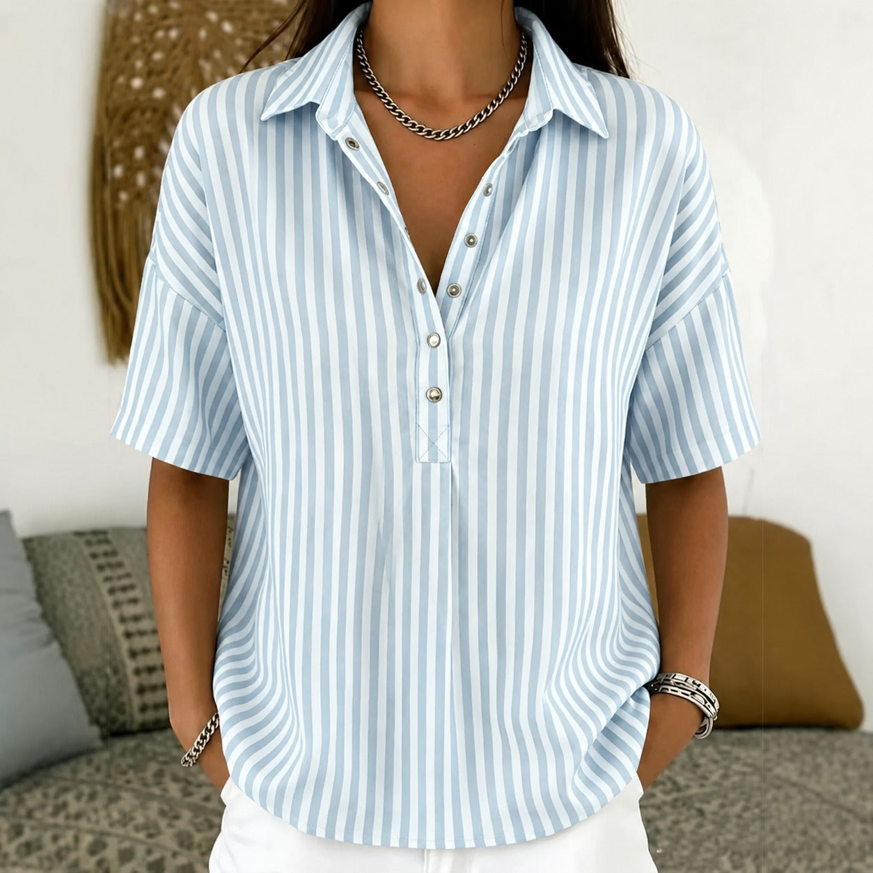 Shirt Ainsley™ with Vertical Stripes, Classic Collar and Front Buttons