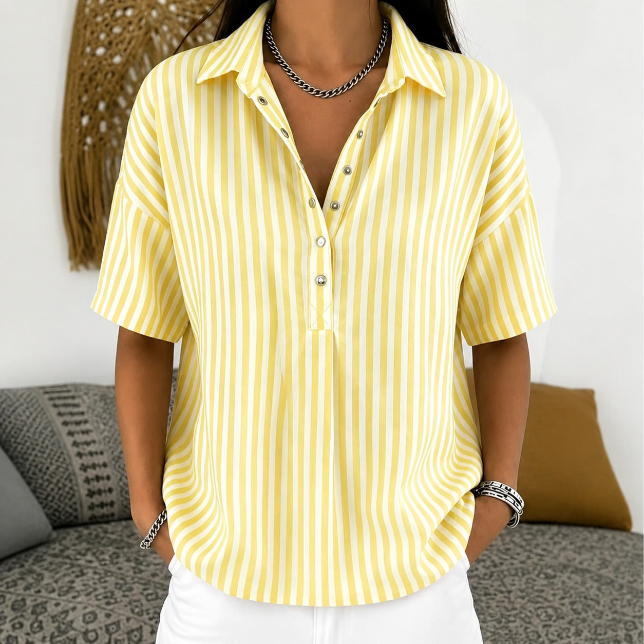 Shirt Ainsley™ with Vertical Stripes, Classic Collar and Front Buttons