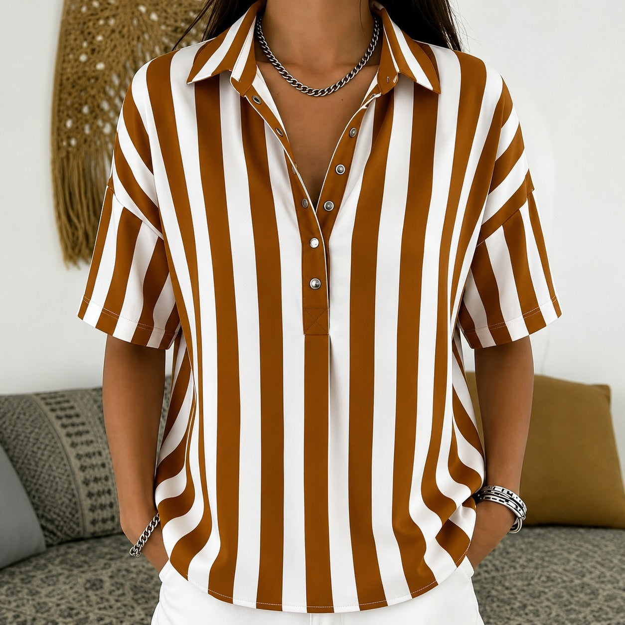 Shirt Ainsley™ with Vertical Stripes, Classic Collar and Front Buttons