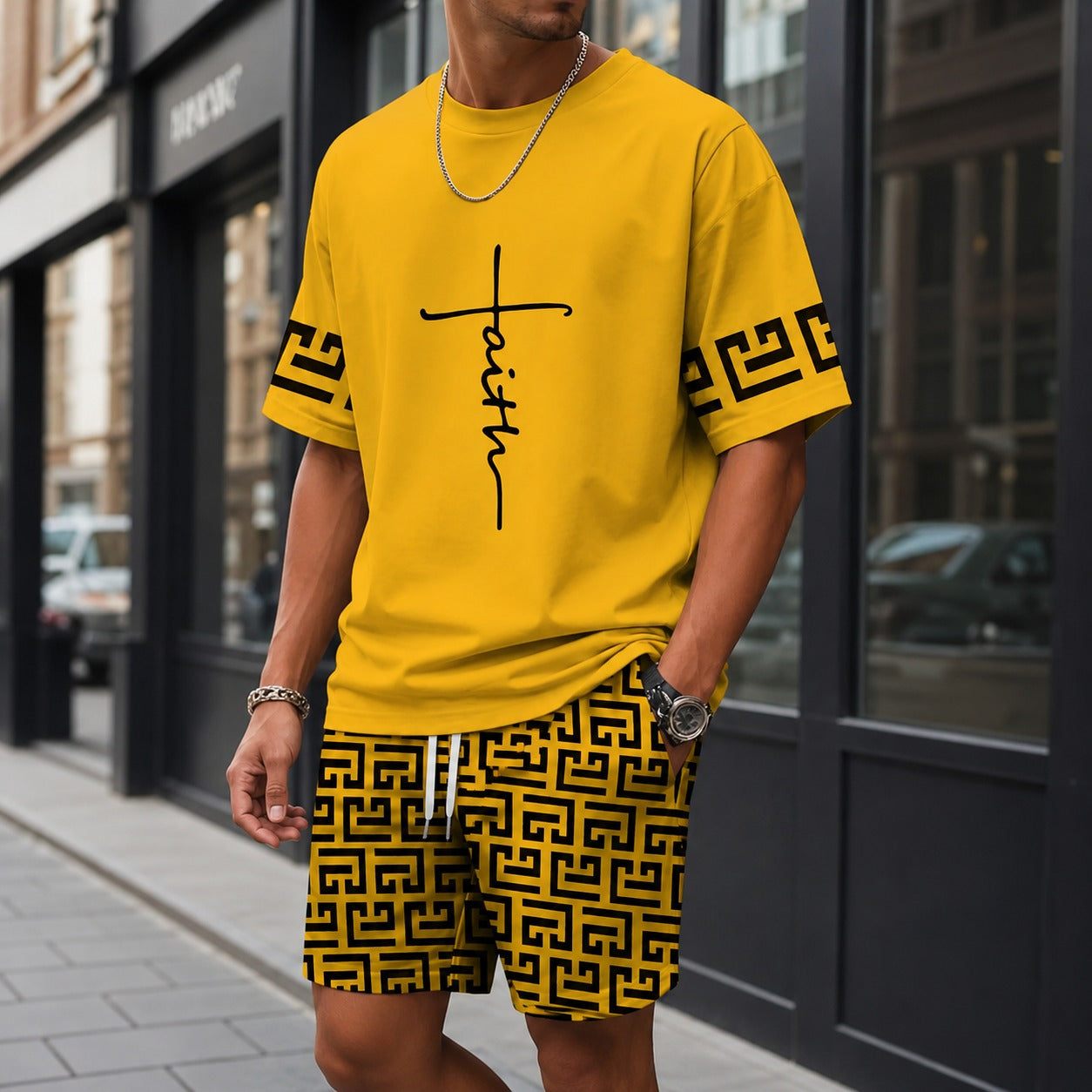Set Lucento™ with Oversized T-Shirt and Geometric Drawstring Shorts / Bold streetwear with effortless confidence.