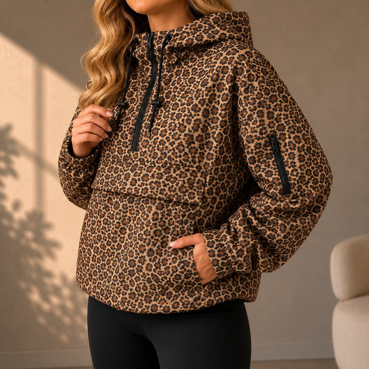 Jacket Leonaa™ with Hood, Half-Zip Front and Kangaroo Pocket