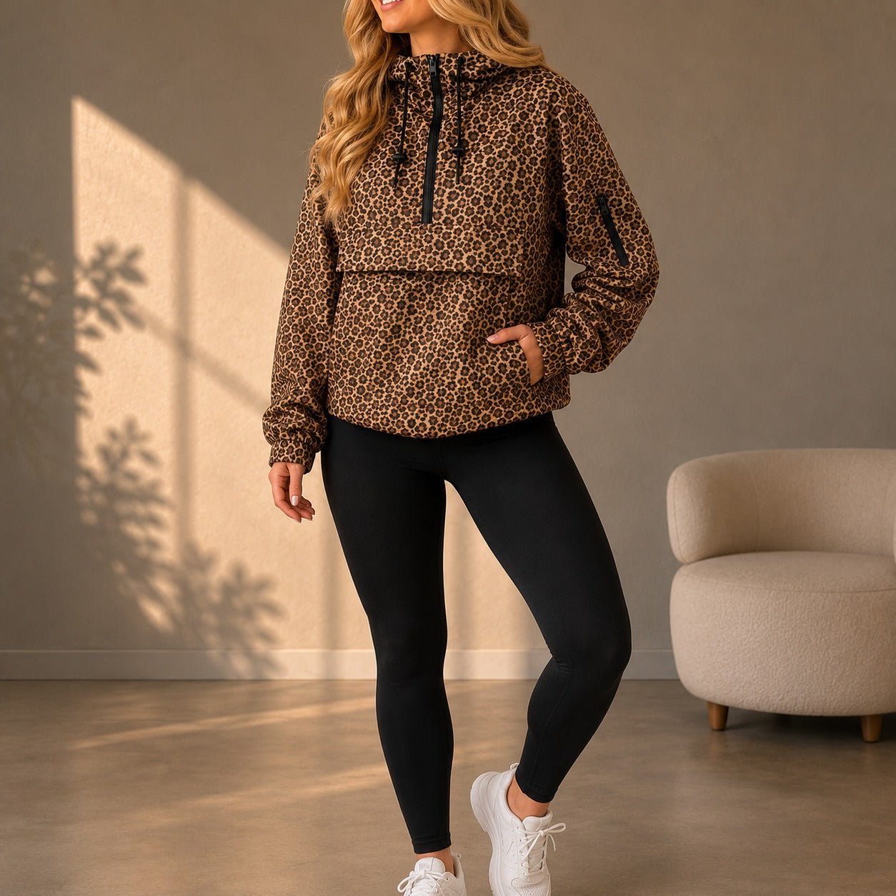 Jacket Leonaa™ with Hood, Half-Zip Front and Kangaroo Pocket