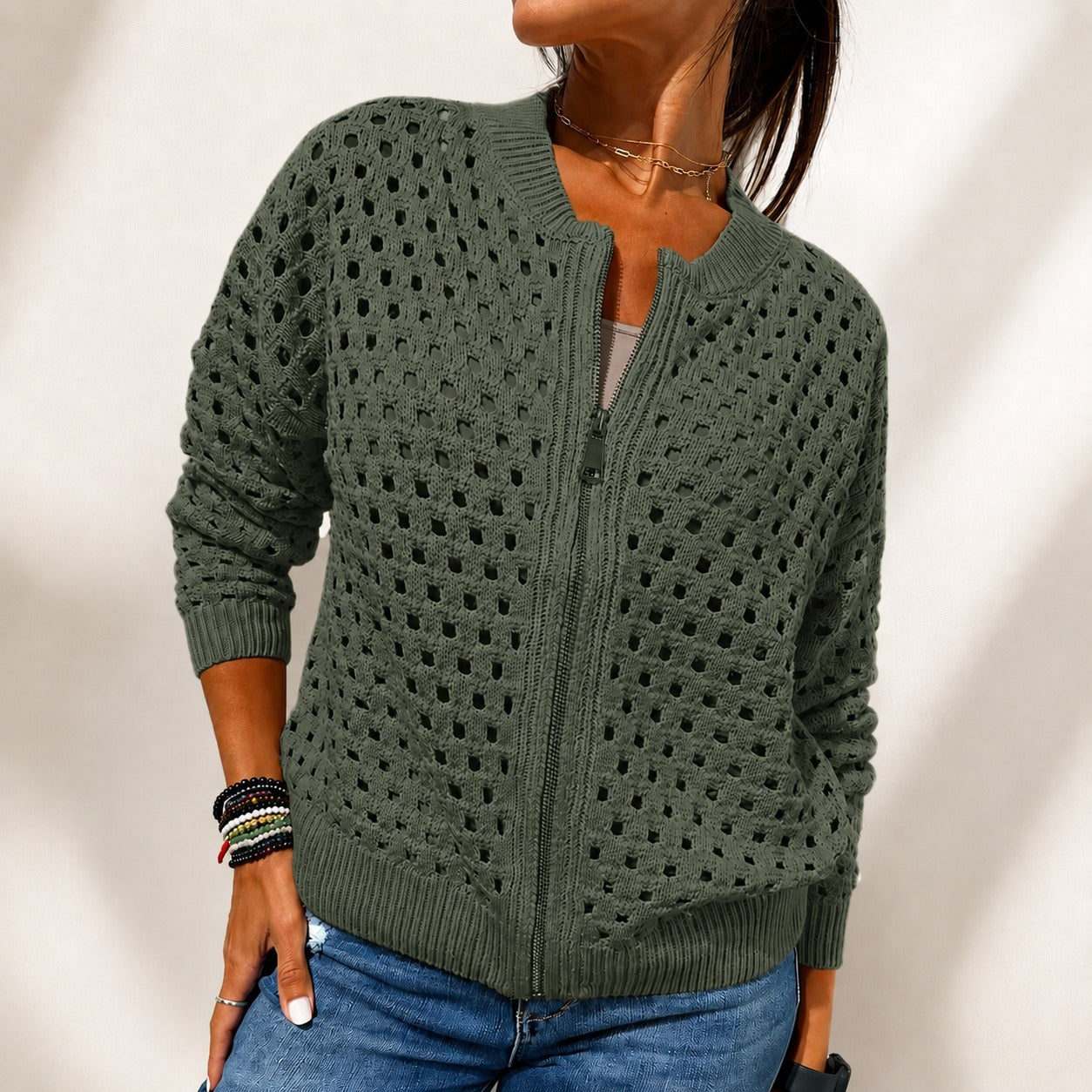 Nivara™ Open-Knit Jacket With Front Zipper