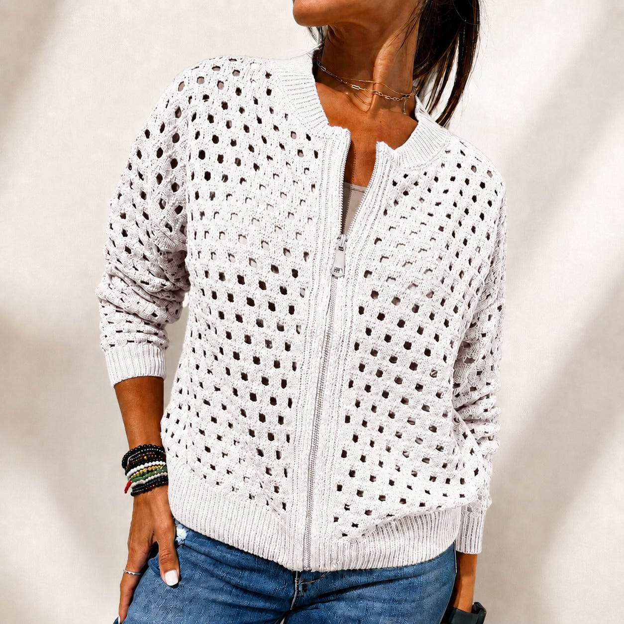 Nivara™ Open-Knit Jacket With Front Zipper