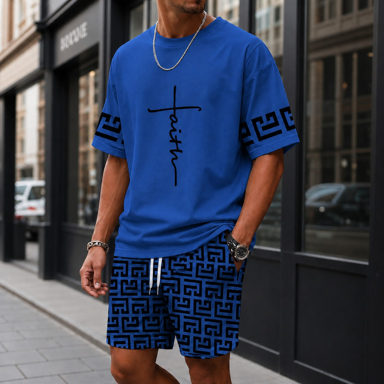 Set Lucento™ with Oversized T-Shirt and Geometric Drawstring Shorts / Bold streetwear with effortless confidence.