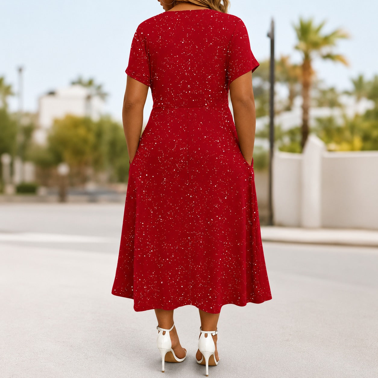 Serenna™ Dress with V-Neck, Draped Bodice and Side Pockets