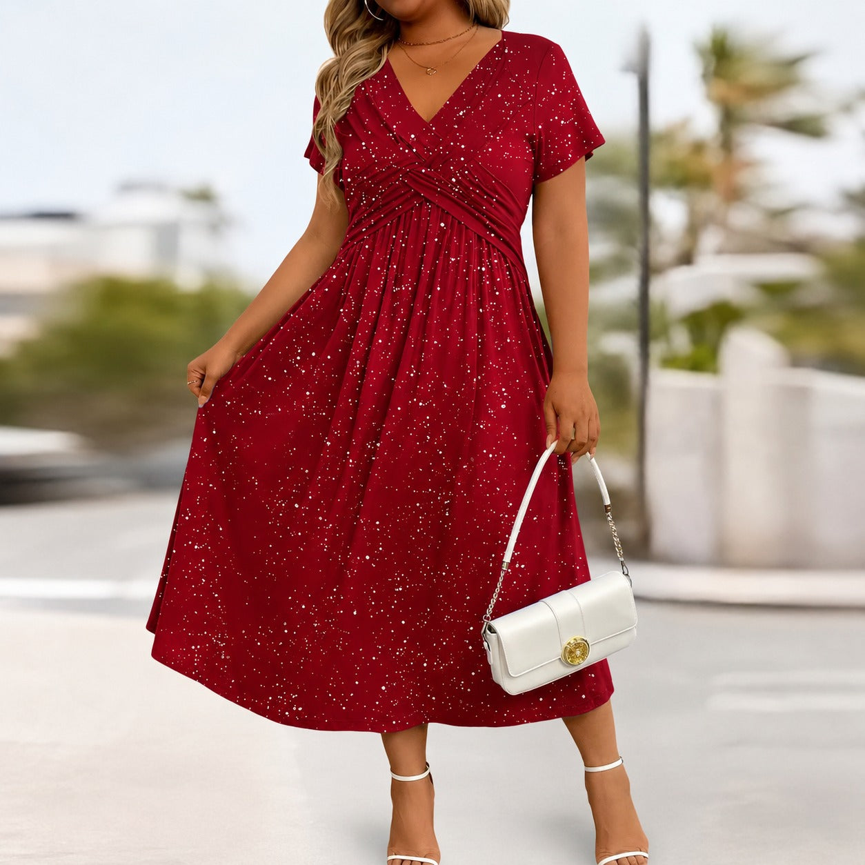 Serenna™ Dress with V-Neck, Draped Bodice and Side Pockets