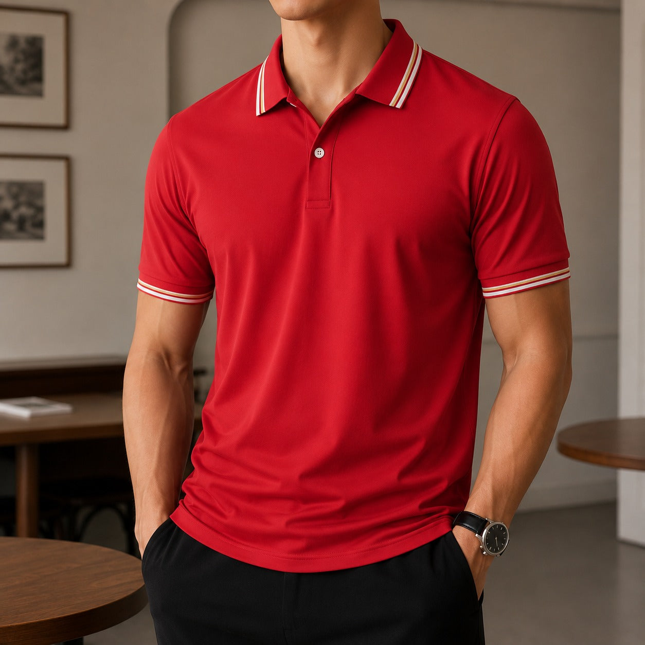 Polo Shirt Radcliffe™ with Contrast Collar, Short Sleeves and Classic Fit