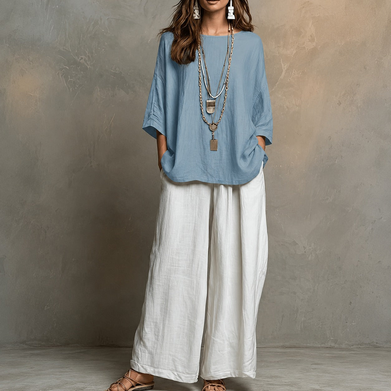 Set Lurea™ with Cotton Linen, Wide-Leg Pants and Flowy Drape