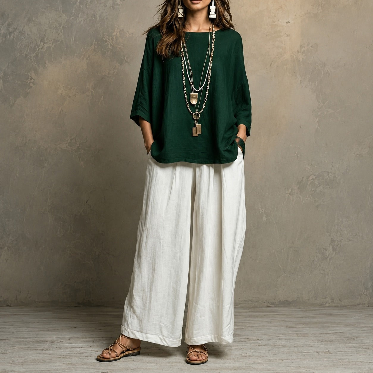 Set Lurea™ with Cotton Linen, Wide-Leg Pants and Flowy Drape