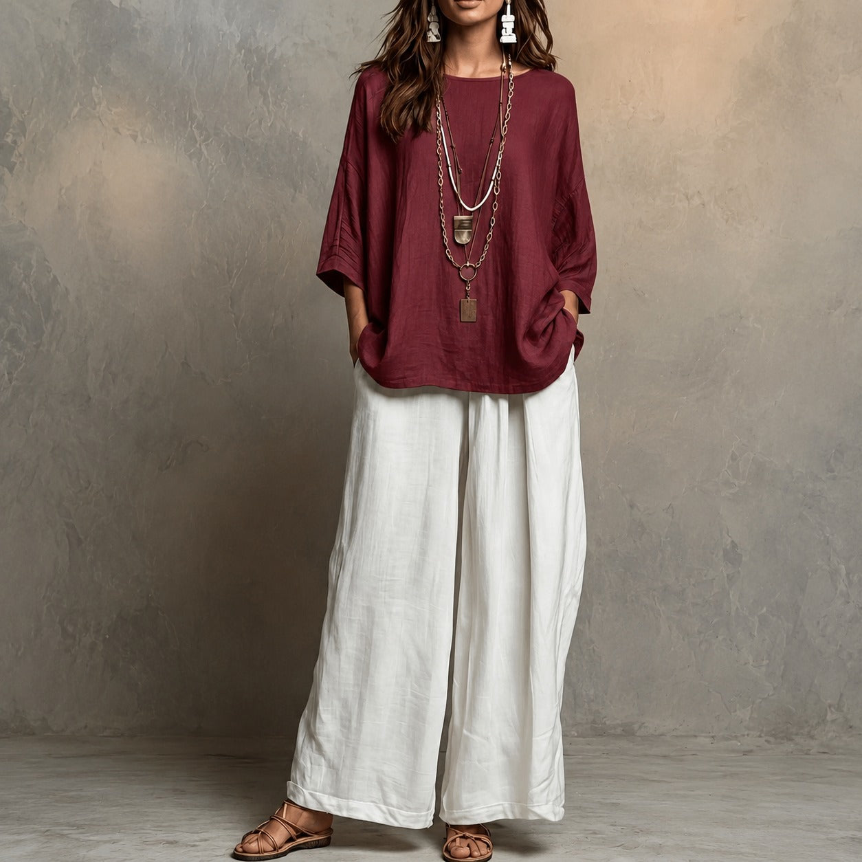 Set Lurea™ with Cotton Linen, Wide-Leg Pants and Flowy Drape