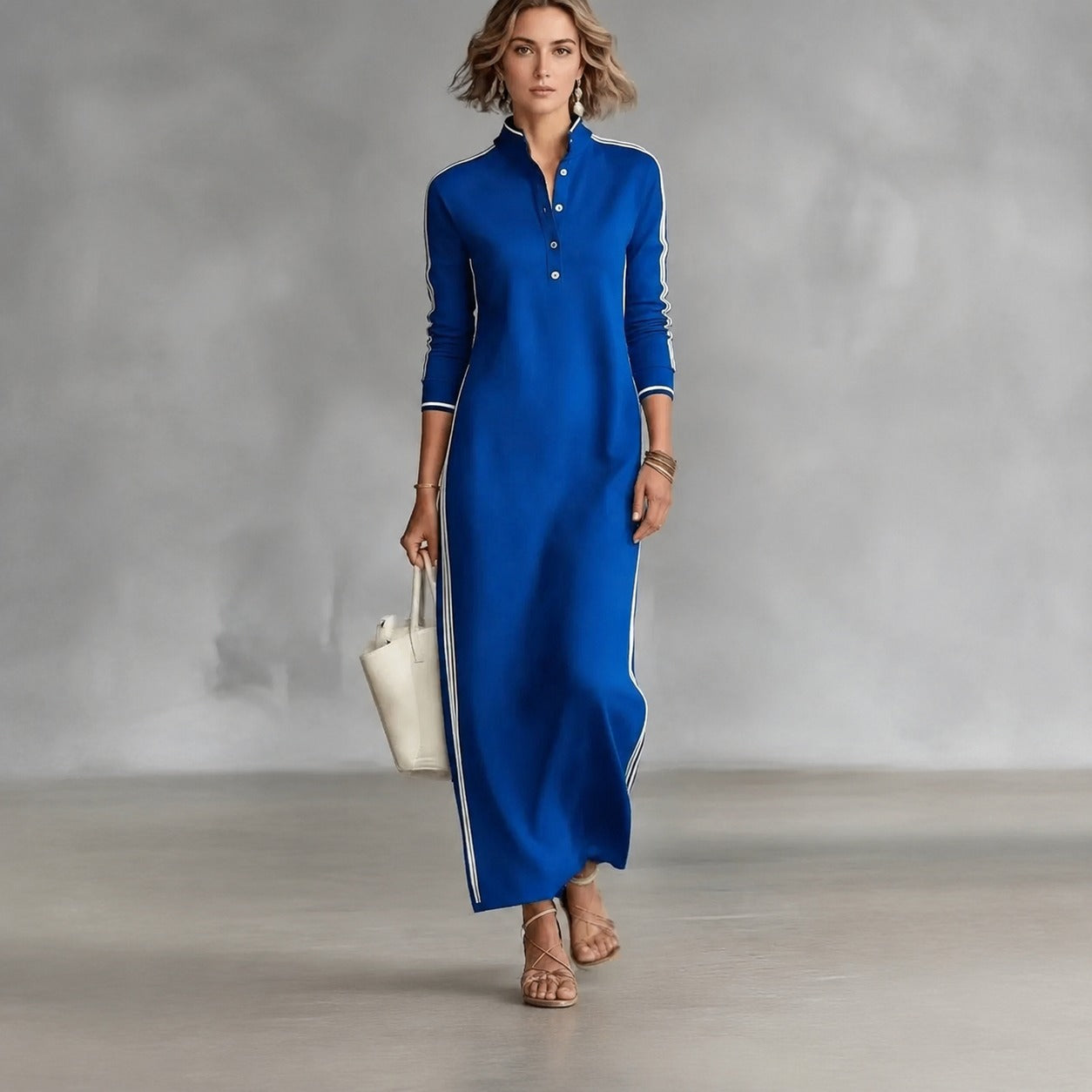 Noriele™ Polo Maxi Dress with Side Stripes and Relaxed Silhouette