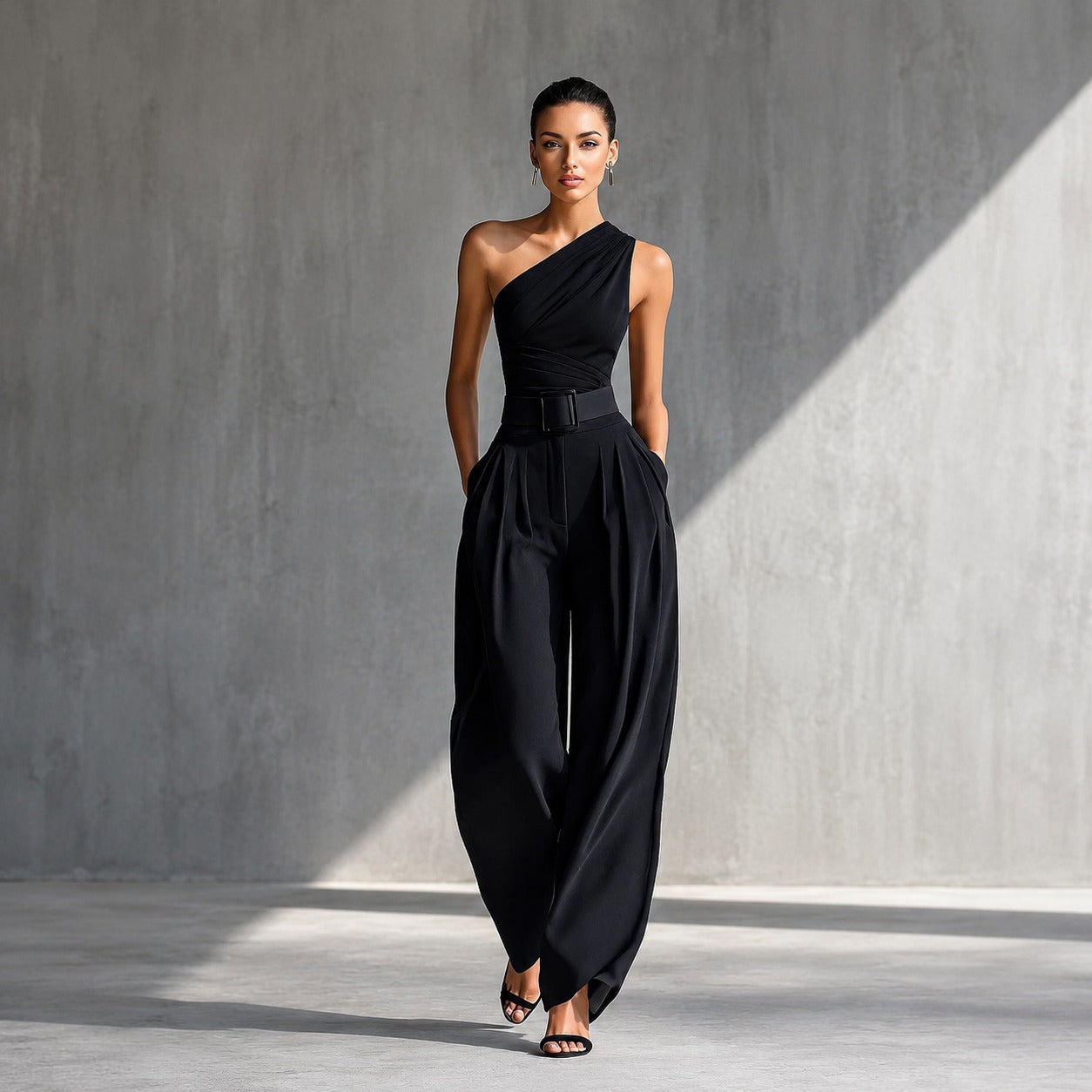 Aurevia™ Set with One-Shoulder Top and Wide-Leg Pants.