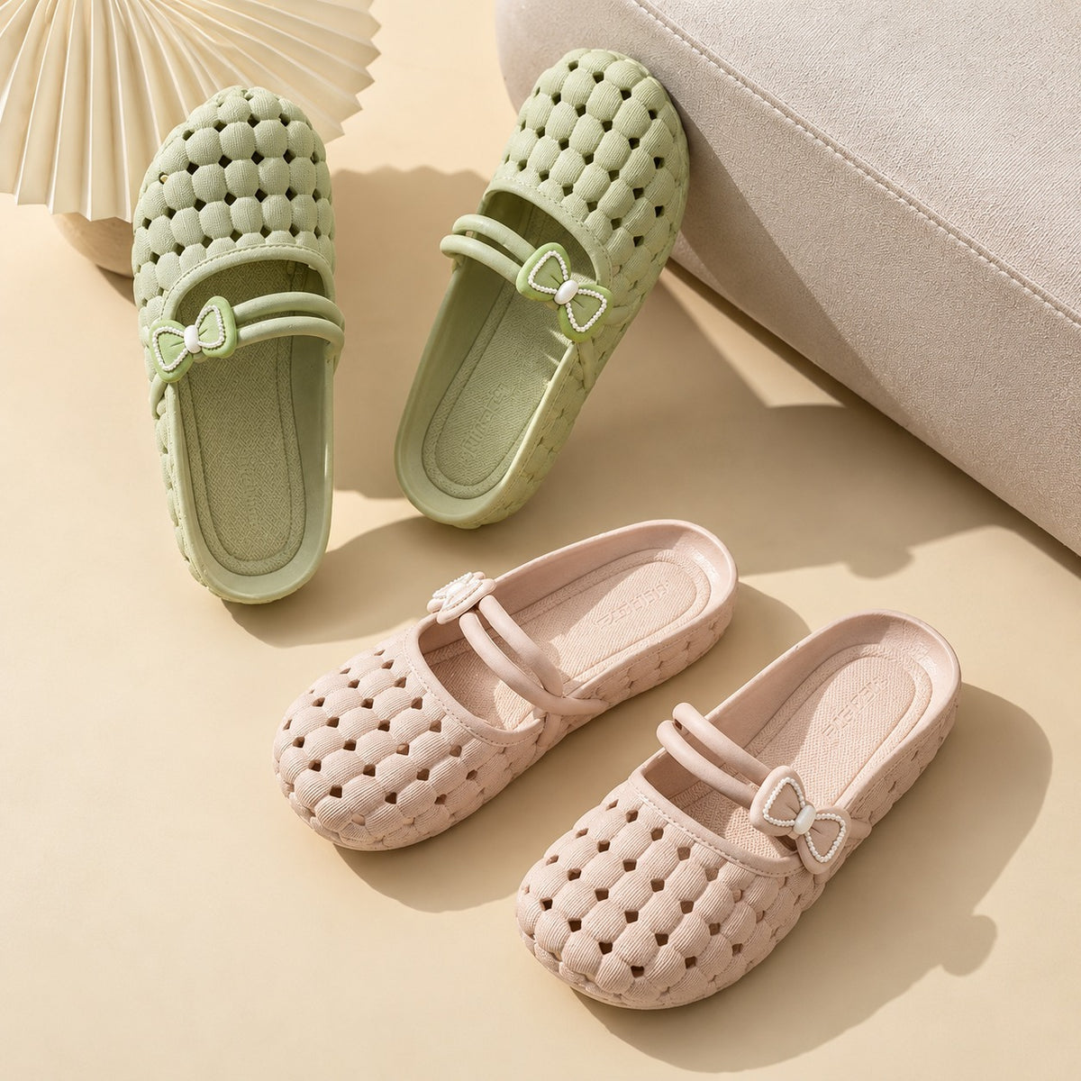 Mavelle™ Flexible Clog Sandals with Perforated Design and Delicate Bow