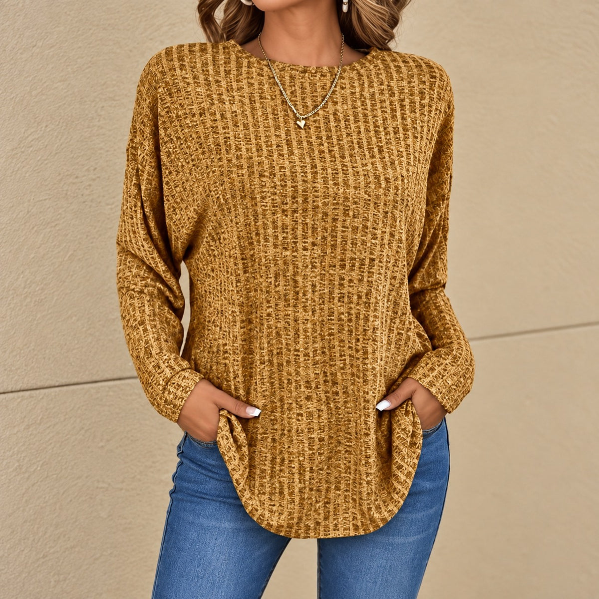 Norielle™ Blouse with Textured Mélange Finish and Slightly Longline Fit