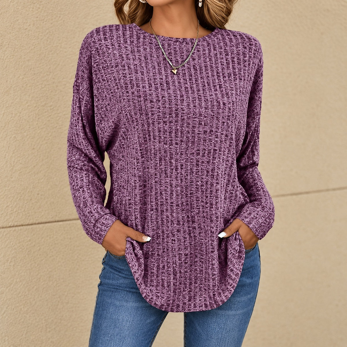 Norielle™ Blouse with Textured Mélange Finish and Slightly Longline Fit