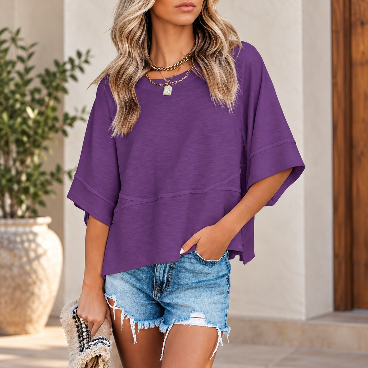 Marlie™ Blouse with Easy Drape, Wide Sleeves and Front Seam Detail