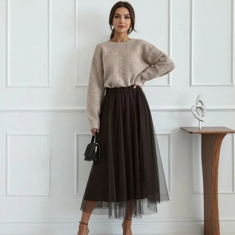 Noémie™ Set with Soft Knit Blouse and Animal Print Bow on the Back / Cozy Elegance with Surprising Charm!