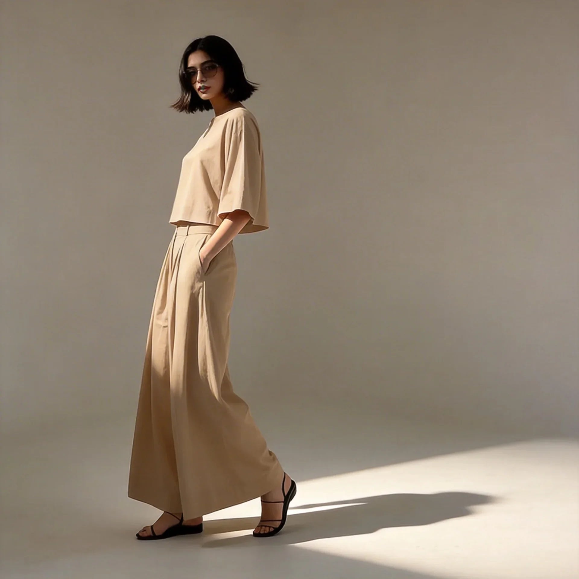 Sophia™ Chic Set with Cropped Blouse and High-Waisted Wide-Leg Pants
