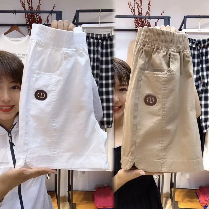 (Super Promo: Buy 2, Get 3) Women’s Twill Shorts with Elastic Waist and Loose Fit – Elegant and Fresh for Summer