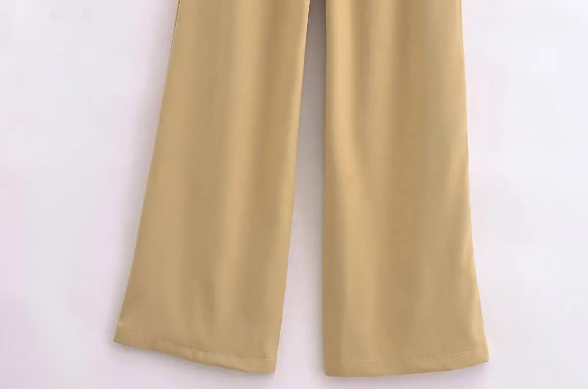 Women’s Wide-Leg Khaki Pants – Elegant High-Waist Trousers with a Modern Overlap Design