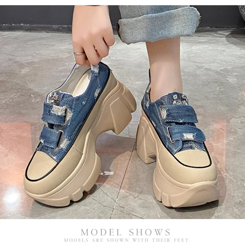Women’s Denim Platform Sneakers – Extra 5cm Height with a Bold and Stylish Everyday Look