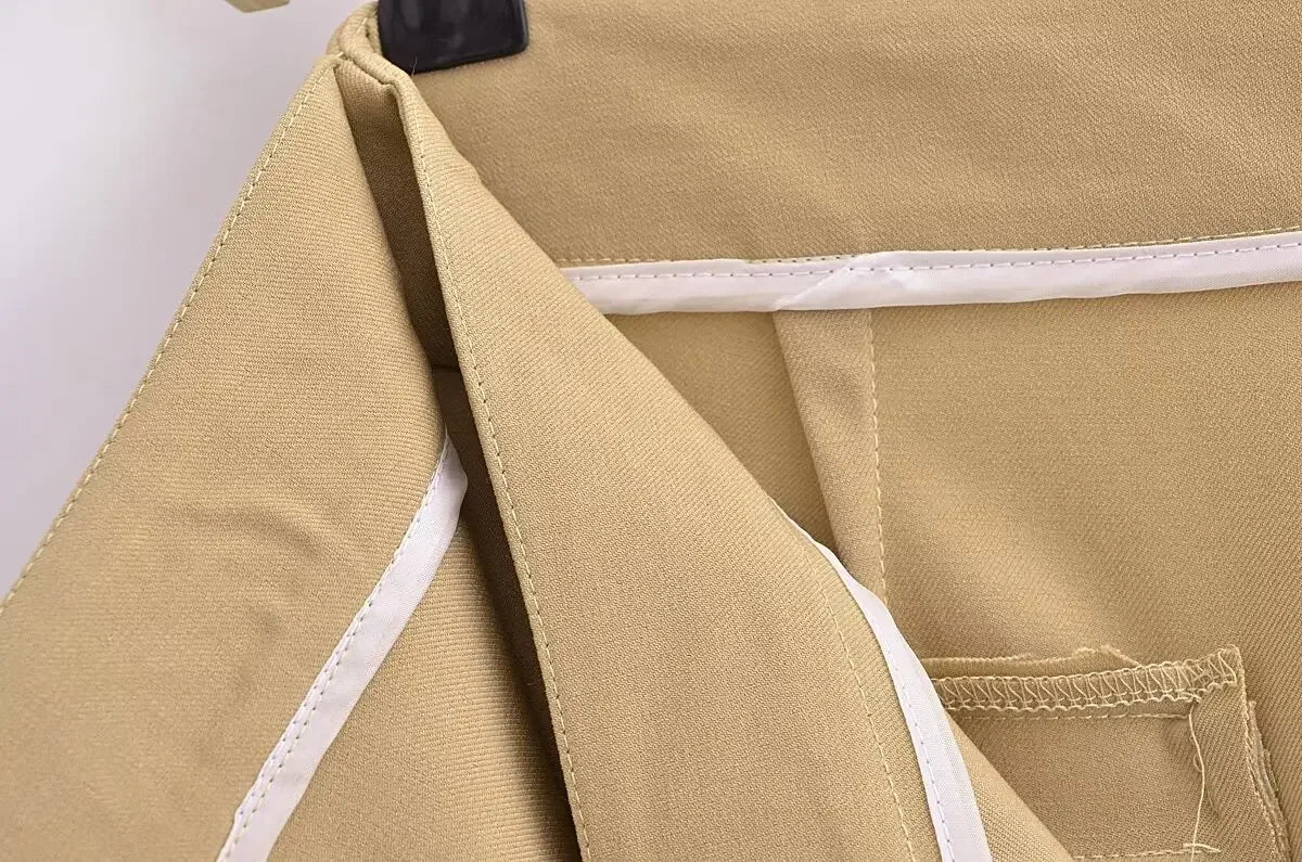 Women’s Wide-Leg Khaki Pants – Elegant High-Waist Trousers with a Modern Overlap Design
