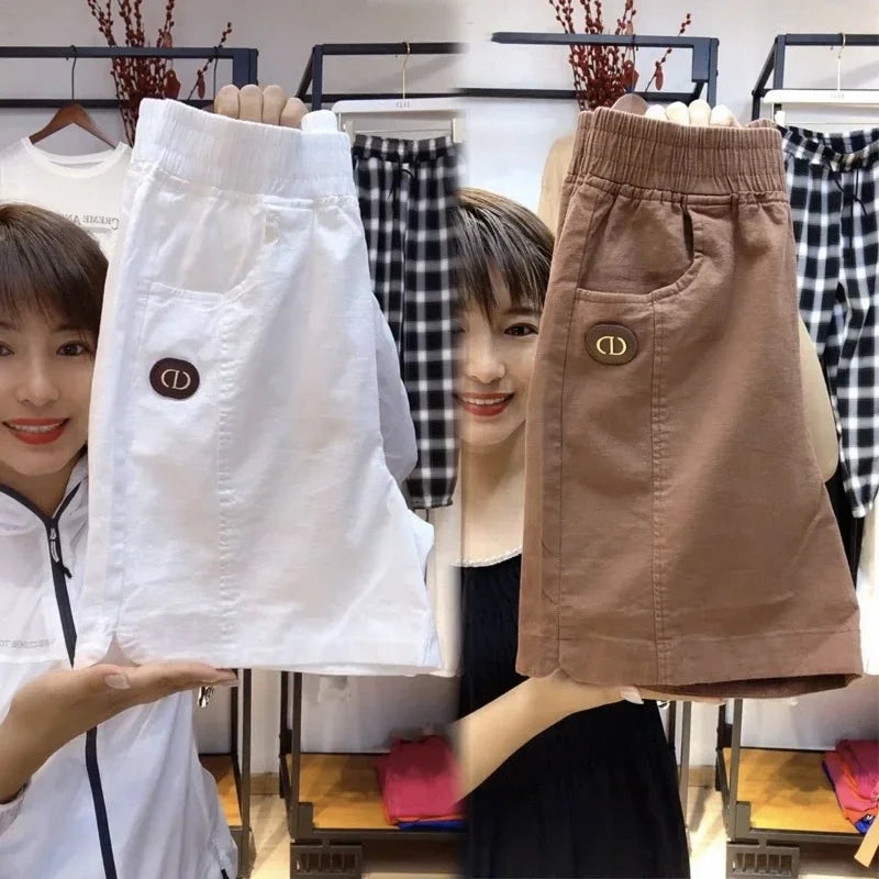 (Super Promo: Buy 2, Get 3) Women’s Twill Shorts with Elastic Waist and Loose Fit – Elegant and Fresh for Summer