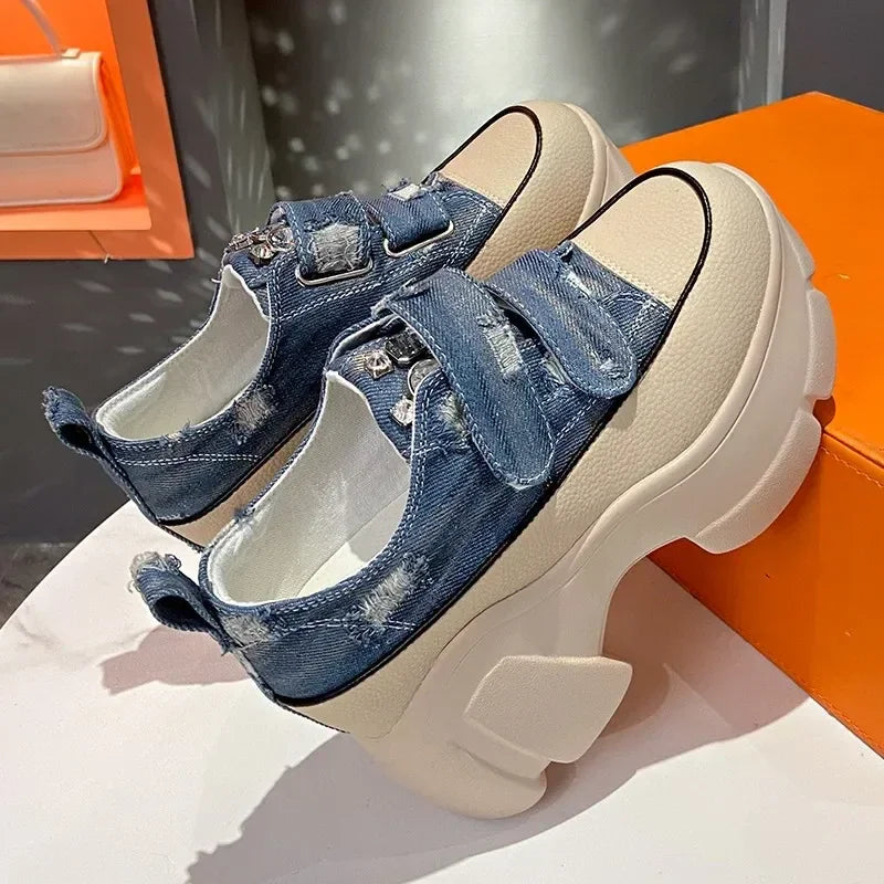 Women’s Denim Platform Sneakers – Extra 5cm Height with a Bold and Stylish Everyday Look