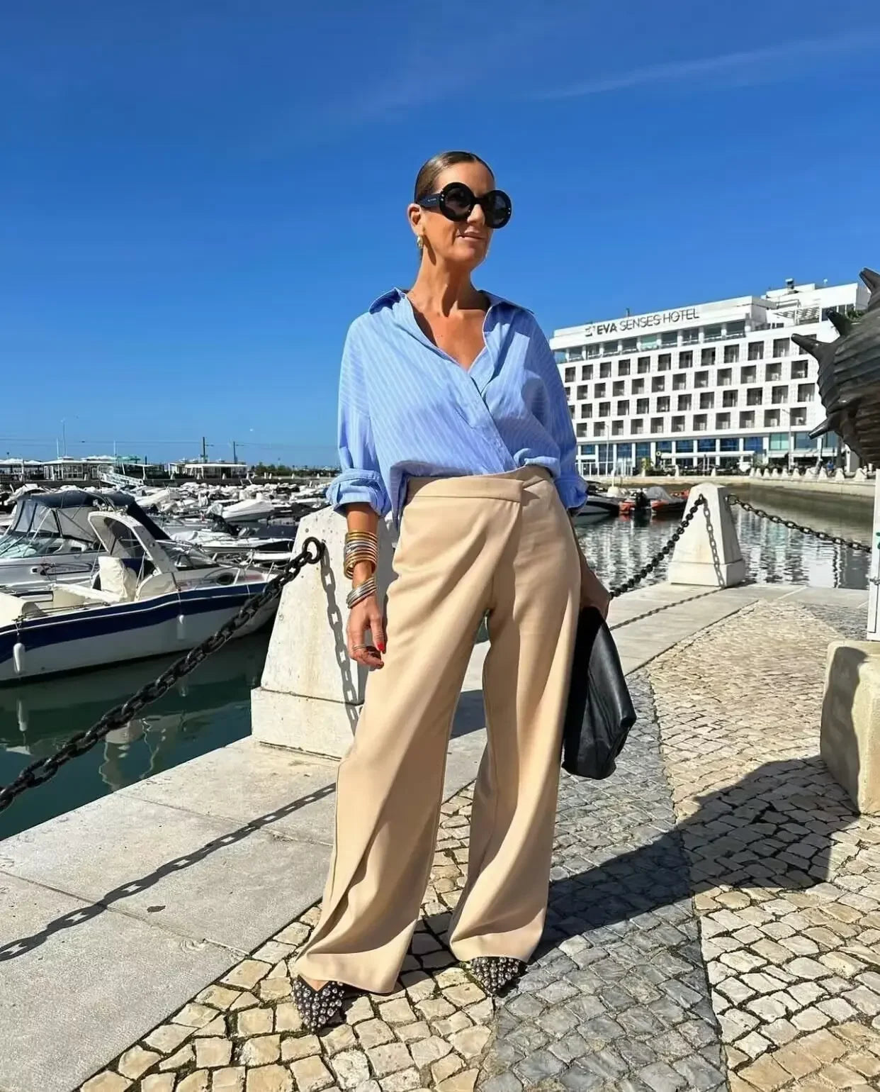 Women’s Wide-Leg Khaki Pants – Elegant High-Waist Trousers with a Modern Overlap Design