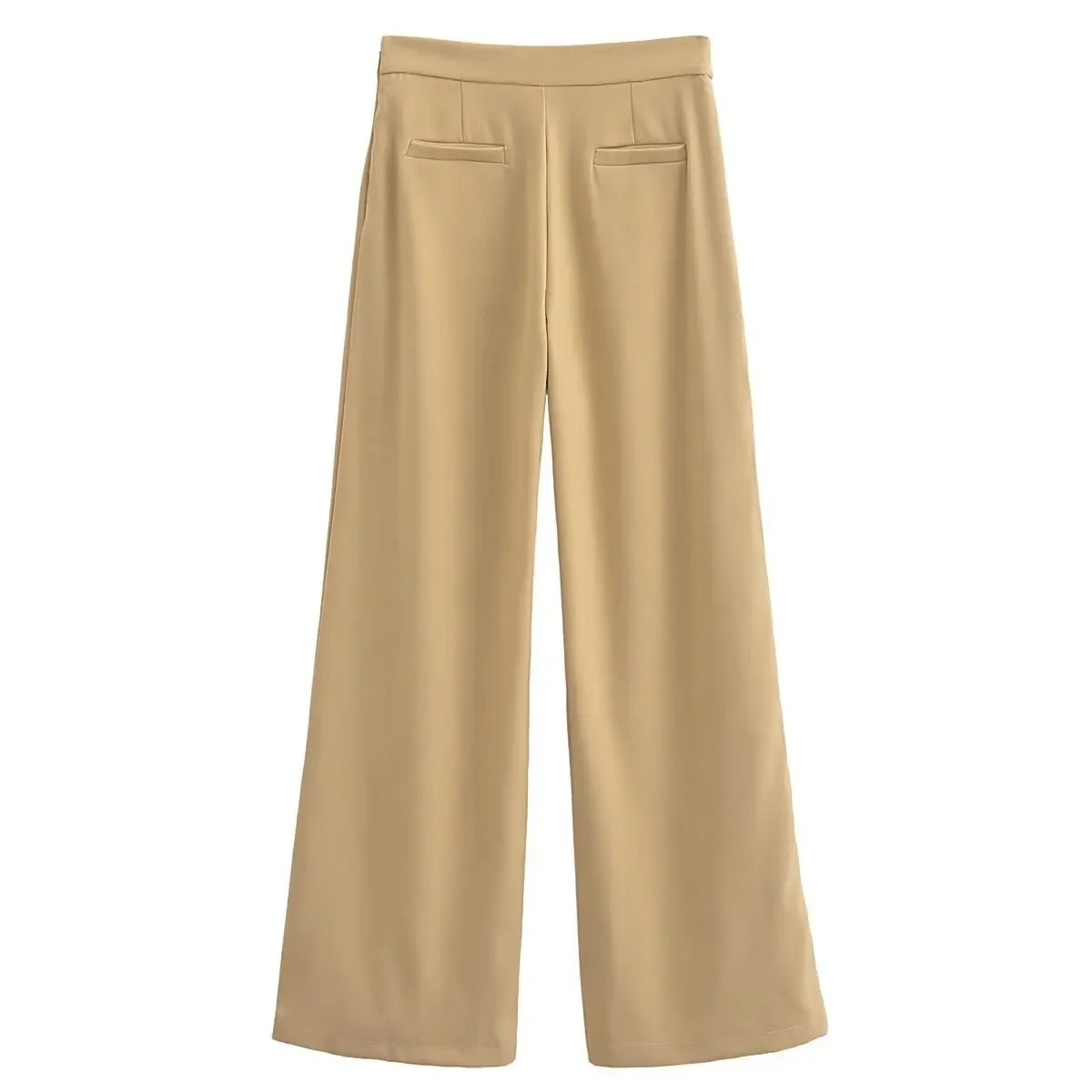 Women’s Wide-Leg Khaki Pants – Elegant High-Waist Trousers with a Modern Overlap Design
