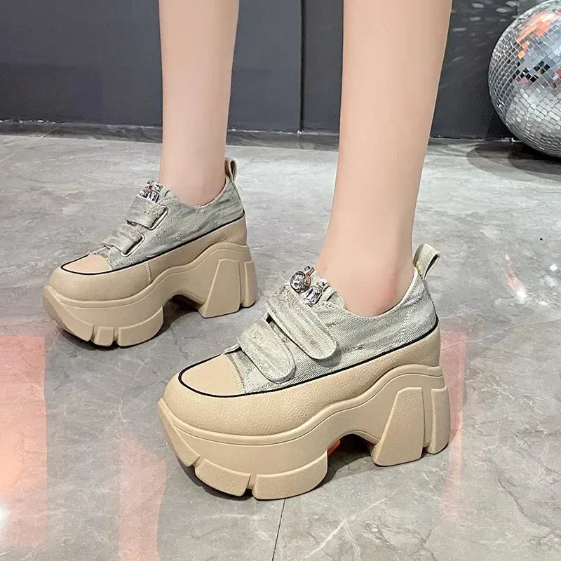 Women’s Denim Platform Sneakers – Extra 5cm Height with a Bold and Stylish Everyday Look