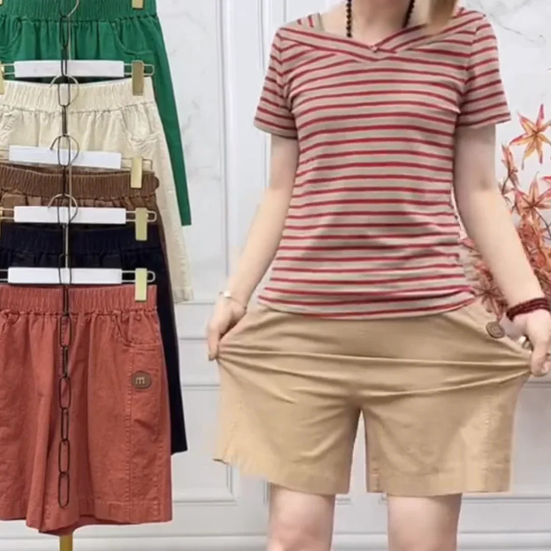 (Super Promo: Buy 2, Get 3) Women’s Twill Shorts with Elastic Waist and Loose Fit – Elegant and Fresh for Summer