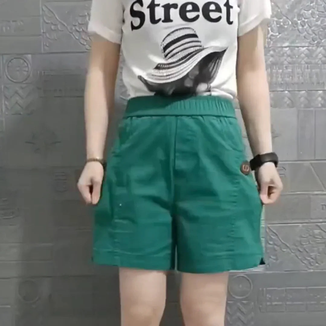 (Super Promo: Buy 2, Get 3) Women’s Twill Shorts with Elastic Waist and Loose Fit – Elegant and Fresh for Summer
